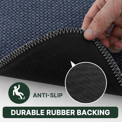 2-Piece Bathroom Mat Set - Absorbent Chenille Rugs, Non-Slip, Machine Washable, 32x20 & 24x17 inches, Blue