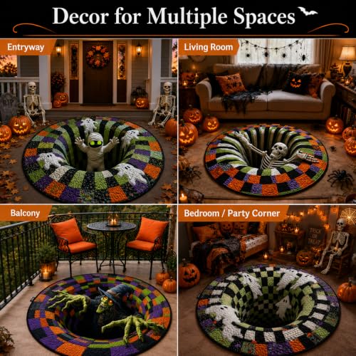 Halloween 3D Candy Corn Optical Illusion Rug - Indoor Round Mat, 80cm/31.5in Variation D