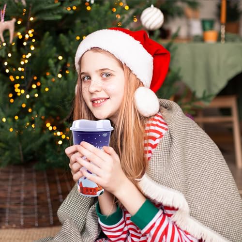 6 Pcs Christmas Color Changing Hot Coffee Cups with Lids - 16 Oz Reusable Plastic Tumblers for Holiday Parties