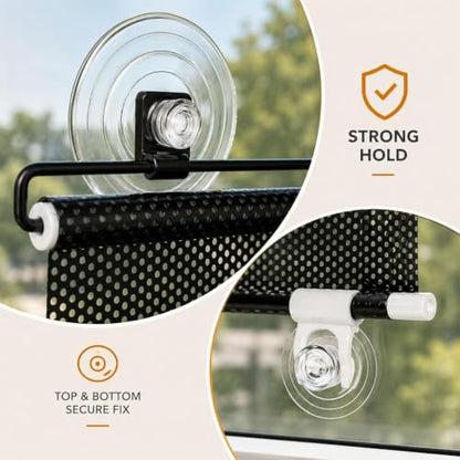 18 x 42-Inch Retractable Window Sun Shade with Suction Cups - No Drill, Portable Mesh Screen for Home Car RV Office Glass Door Skylight
