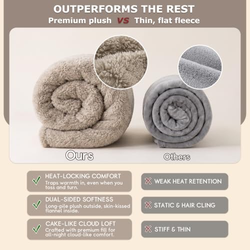 Queen Fleece Comforter Set - Thick Plush Fuzzy Bedding in Oatmeal, Dual-Side Cozy Fabric