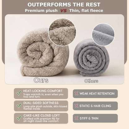 Queen Fleece Comforter Set - Thick Plush Fuzzy Bedding in Oatmeal, Dual-Side Cozy Fabric