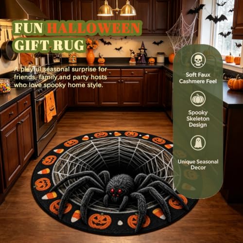 Halloween Optical Illusion Skeleton Vortex Rug 4'7" Round - Cheuinr