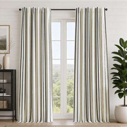 Blackout Linen Chenille Stripe Farmhouse Drapes - 52"W x 96"L, Pack of 2