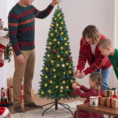 4.5 Ft Artificial Christmas Tree with Warm White Lights, Slim Pre-Lit Xmas Tree