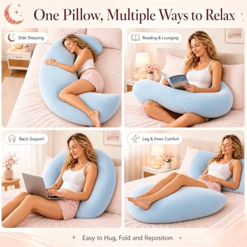 Oversized Moon Body Pillow - C-Shaped Cooling Crescent Pillow (Blue)