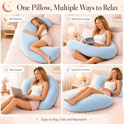Oversized Moon Body Pillow - C-Shaped Cooling Crescent Pillow (Blue)