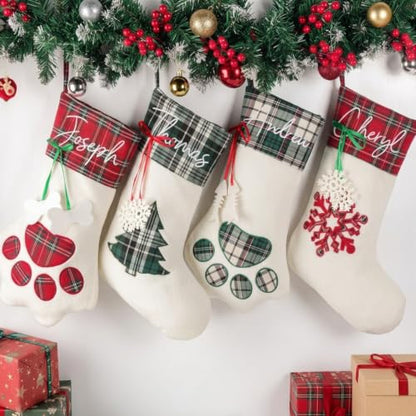 Personalized Pet Christmas Stocking with Name - Red Paw with Bone Variation