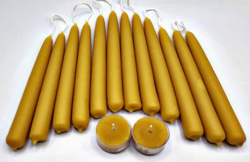 6 Pairs Beeswax Taper Candles - Early American Hand Dipped, 3/4" x 6" (12 Candles) + Tea Lights – Honeyflow Farm