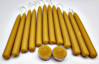 6 Pairs Beeswax Taper Candles - Early American Hand Dipped, 3/4" x 6" (12 Candles) + Tea Lights – Honeyflow Farm