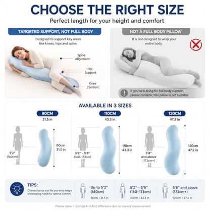 Full Body Support Pillow for Side Sleepers Gray 43.3 Inches - Cooling & Ergonomic