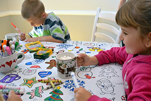 Holiday Design XL Rectangle Tablecloth 60”x102” – Interactive Coloring Fabric Tablecloth with Reusable Washable Backing