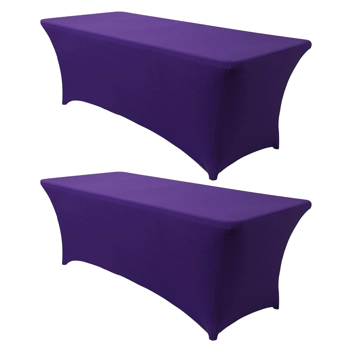 Obstal 6ft Spandex Table Cover for Standard Folding Tables - 2 Pack- Rectangular Fitted Tablecloth for Halloween Party Holiday Decorations, 72L x 30W x 30H Inches, Dark Purple