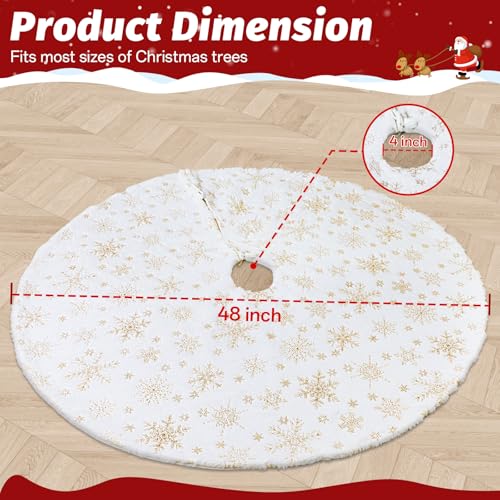 EverMerry 48 Inch White Christmas Tree Skirt with Snowflake Design