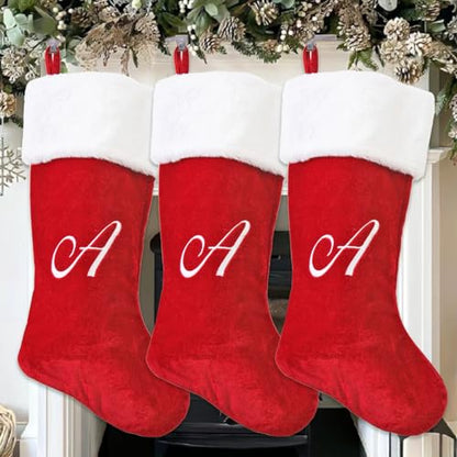 20 Inch Red Christmas Stockings with Letter - Festive Holiday Decor - Variation A