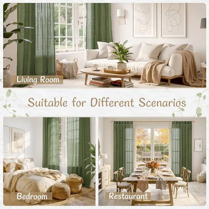 LAMIT Beige Linen Curtains 90 Inch Long for Bedroom Living Room, Soft Thick Back Tab and Rod Pocket Window Drapes Semi Sheer Light Filtering Panels Farmhouse, 52 x 90 Inch, 2 Panels Set