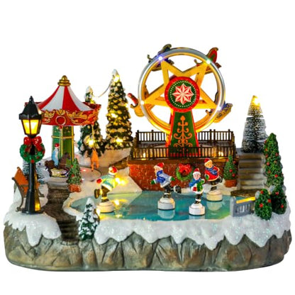 MUMTOP Christmas Village Amusement Park with Ferris Wheel & Carousel - Music & Lights