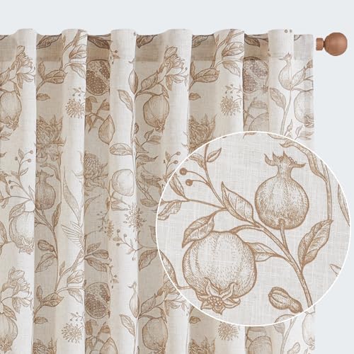 jinchan Linen Toile Curtains 84 Inches Long for Living Room Toile de Jouy Printed Farmhouse French Country Curtains Grommet Top Light Filtering Window Drapes for Bedroom 2 Panels Grey on Beige