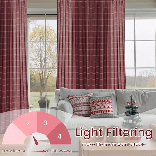 NICETOWN Buffalo Plaid Light Filtering Window Curtains - 52W x 108L Burgundy Red, Pack of 2, Diagonal Check