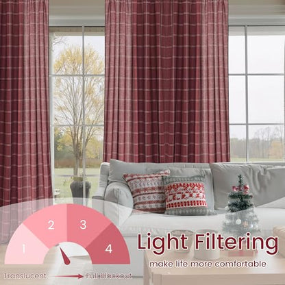 NICETOWN Buffalo Plaid Light Filtering Window Curtains - 52W x 108L Burgundy Red, Pack of 2, Diagonal Check