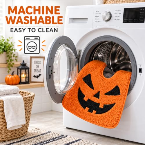 Halloween Pumpkin Bathroom Rug - U-Shaped Toilet Mat, Non-Slip, 20x24 Inch