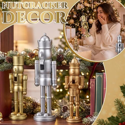 Christmas Nutcracker Ornaments Set - Gold Silver Wooden Decor, Champagne Variation