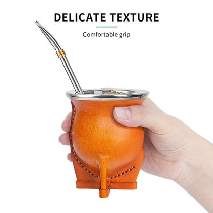 Argentina Yerba Mate Cup With Ceramic liner Straw Tea Gourd Mug One Bombilla Mate a Cleaning Brush (brown)