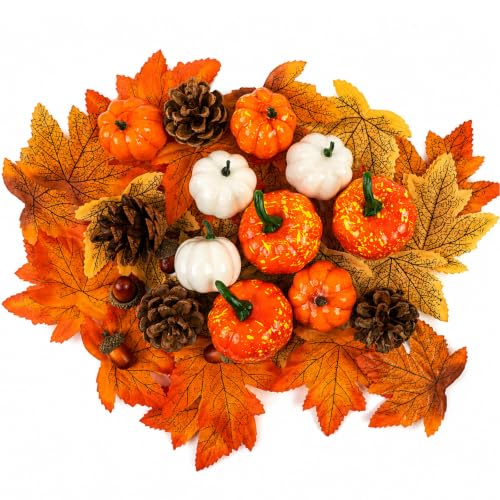 Fall Decor Set with Pumpkins Acorns Pinecones and Leaves - 51 Pieces