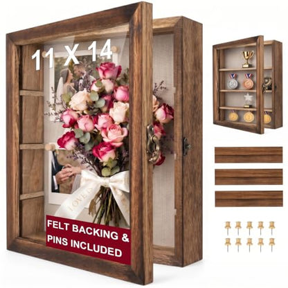 Brown 11x14 Deep Shadow Box Frame with Removable Shelves for Medals