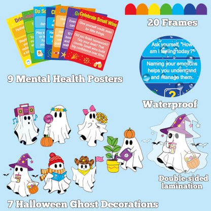 Halloween Ghost Bulletin Board Decorations with Mental Health Tips