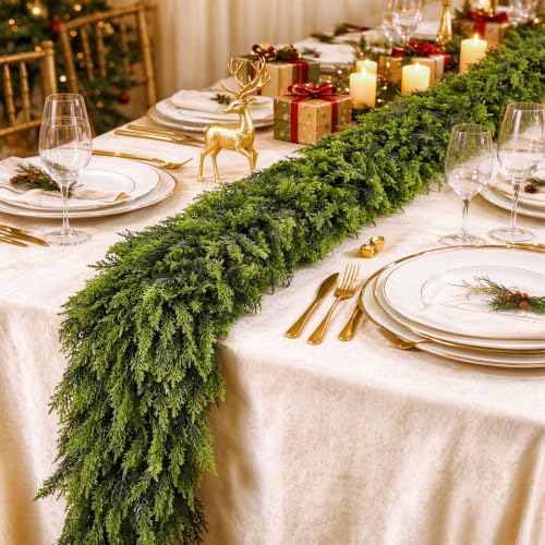 8.9Ft Real Touch Cedar Garland - Artificial Pine Greenery for Christmas Decorations