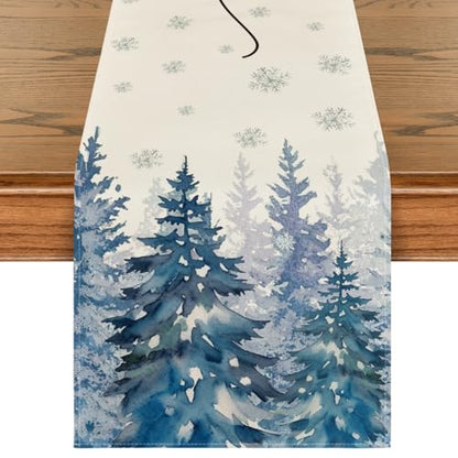 Forest Hello Winter Table Runner 13x36 Inch Blue Home Decor for Parties