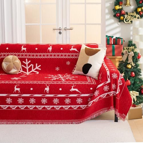 Christmas Sofa Cover Slipcover Snowflakes Red 134x71 Inches for 3 Cushion Couch