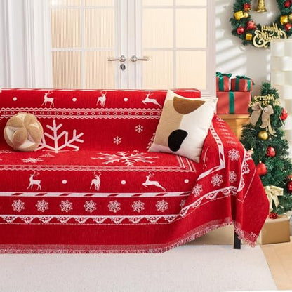 Christmas Sofa Cover Slipcover Snowflakes Red 134x71 Inches for 3 Cushion Couch