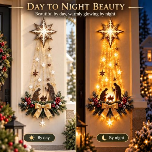 Lighted Nativity Scene Wall Decor - Bethlehem Star Faith & Blessings - Variation 1