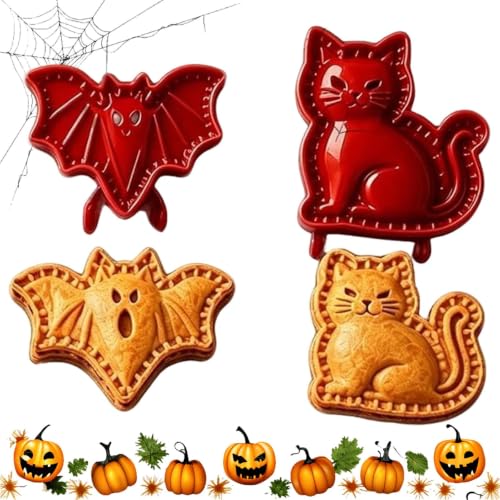 Halloween Mini Pie Mold Set - 8 Handheld Pastry Press Tools with Pumpkins Ghosts Bats