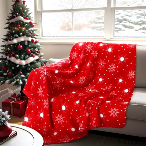 Snowflake Throw Blanket Set - 12 Red Fleece Blankets 50x60 Inch Xmas Bulk Variation