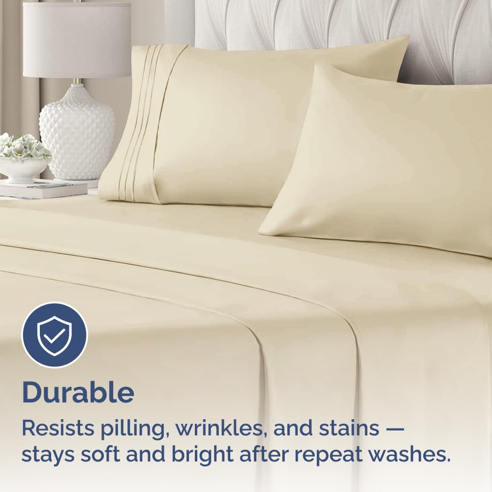 Skiennix Queen Pillow Cases Set of 2 | Ultra Soft Hotel Quality, Wrinkle-Free & Fade Resistant - Cream