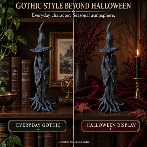 Faceless Gothic Witch Statue - 12 Inch Black Resin Shelf Decor
