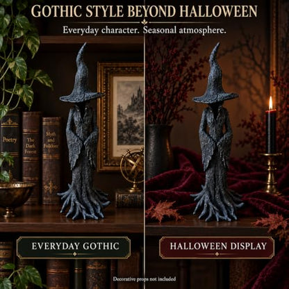 Faceless Gothic Witch Statue - 12 Inch Black Resin Shelf Decor
