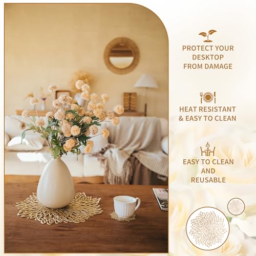 Set of 18 Gold Round Vinyl Placemats & Coasters - 15 Inch Holiday Table Decor