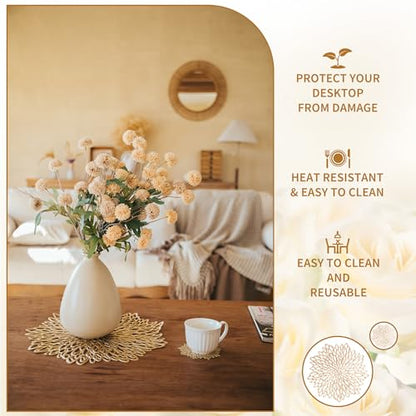 Set of 18 Gold Round Vinyl Placemats & Coasters - 15 Inch Holiday Table Decor