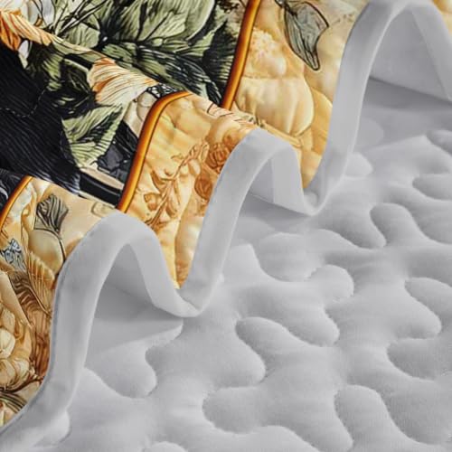King Size Black Dachshund Dog Quilt Bed Set 3Pcs Pet Puppy Flower Bedding