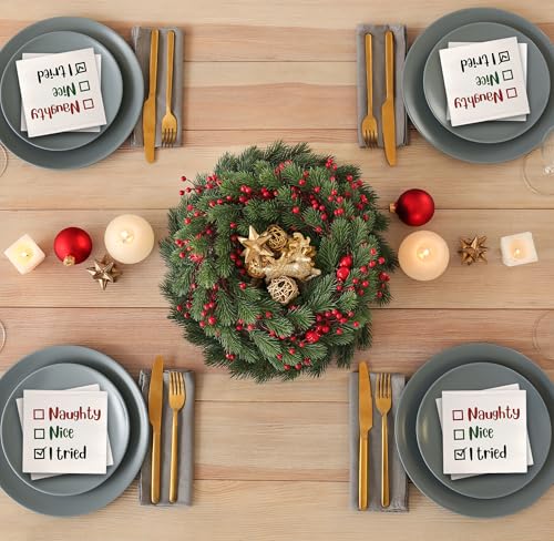 Christmas Cocktail Napkins - Naughty or Nice Holiday Party Supplies, 100 Pack