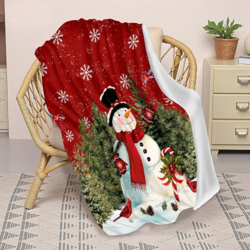 Christmas Snowman Blanket 50x60 Gift Snowman Tree Winter Throw - All Seasons Cozy Flannel