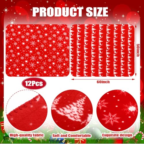 Snowflake Throw Blanket Set - 12 Red Fleece Blankets 50x60 Inch Xmas Bulk Variation