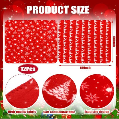 Snowflake Throw Blanket Set - 12 Red Fleece Blankets 50x60 Inch Xmas Bulk Variation
