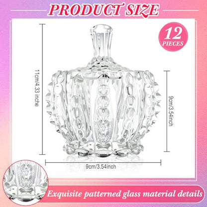 12 Pcs Christmas Glass Candy Jars with Lids - Crystal Decorative Cookie & Snack Containers - Cute Jewelry Box - Home Party Wedding Decor