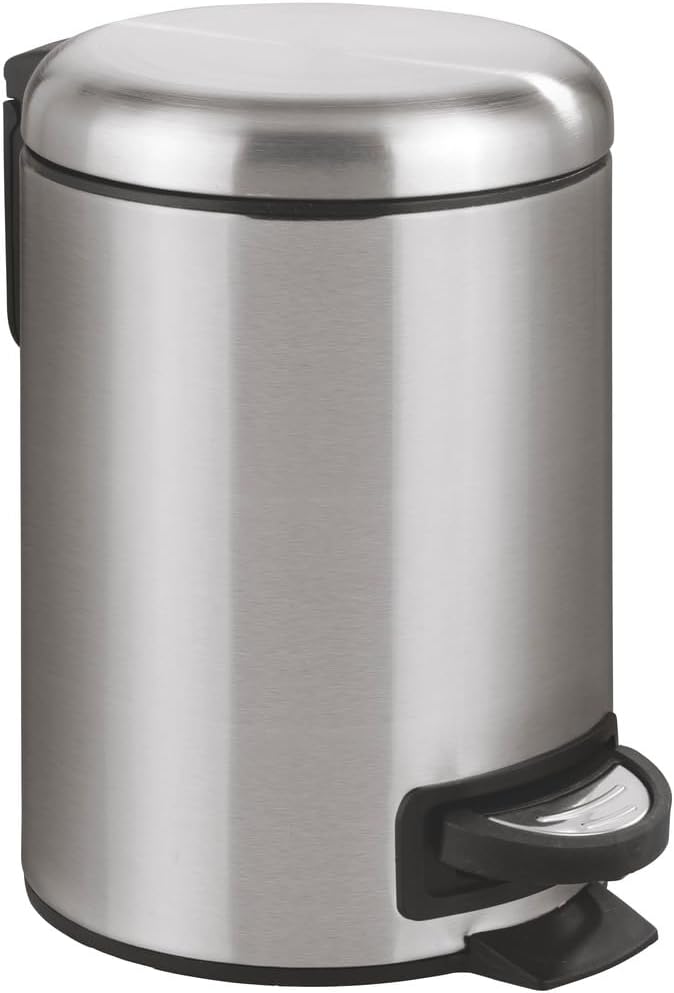 WENKO Stainless Steel Small Trash Can - 0.79 Gal Bathroom Garbage Bin with Lid & Pedal | Easy Close Design