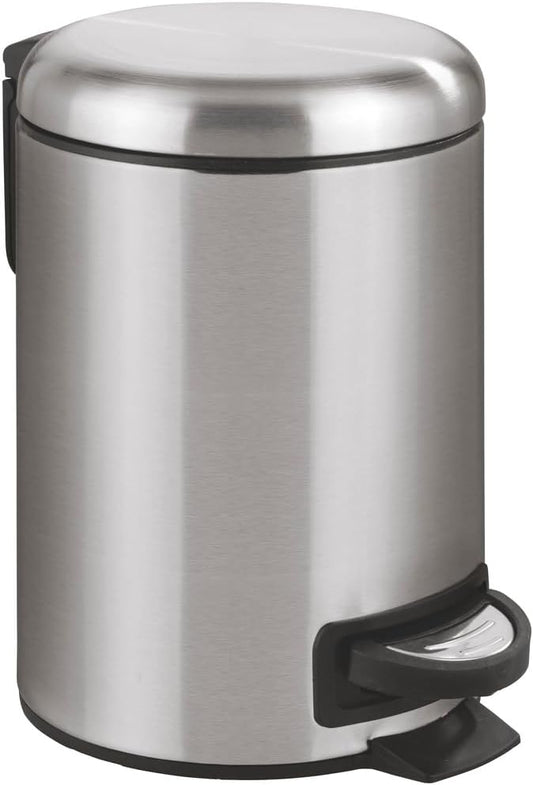 WENKO Stainless Steel Small Trash Can - 0.79 Gal Bathroom Garbage Bin with Lid & Pedal | Easy Close Design